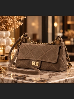 Elegancka torebka ze skóry zamszowej w kolorze fango